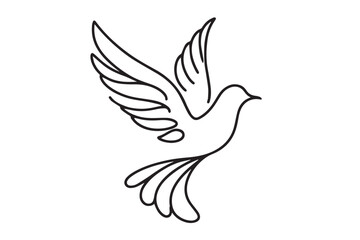 bird in flight, dove one line icon, linear style badge, vector illustration.
