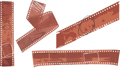 vector ginger rufous set of old 35mm, Grunge movie beige brown negative retro reel cinema Film strip. isolated on transparent background.