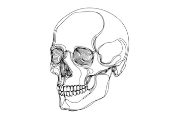 Continuous one line human anatomical skull, vector illustration