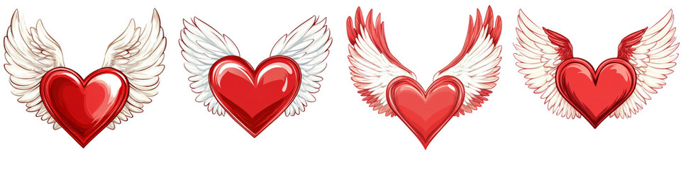Collection of beautifully designed winged heart symbols in various styles colors and compositions  These romantic ethereal and symbolic icons represent love passion spirituality and divine energy