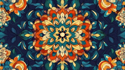 Colorful mandala pattern with intricate floral design
