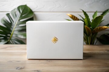 Golden box logo mockup