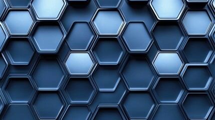Obraz premium A seamless geometric pattern, hexagonal grid with smooth curves, metallic silver and deep blue color palette