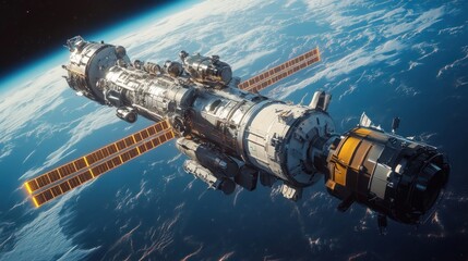 Fototapeta premium space station satellites orbiting the Earth.