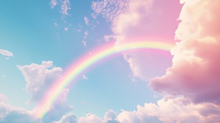 Rainbow with clouds and blue sky. Good day. Nature background