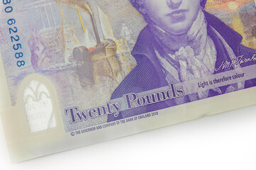 A plan view of ten and twenty pound sterling bank notes. 4