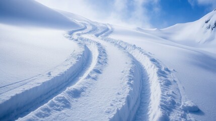 Snow-Covered Mountainside with Tracks in a Winter Landscape