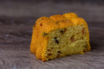 Panettone with candied fruits, traditional Christmas bread.