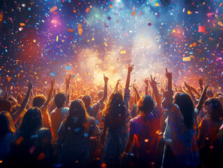 Young people having fun at the party. AI generative.