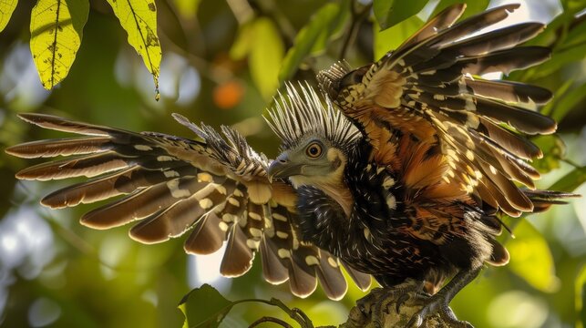 Close up of a Powerful Majestic Bird of Prey with Outstretched Wings Perched on a Branch in Natural Habitat
