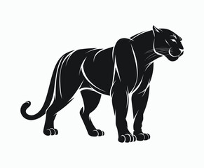 Obraz premium Wild animal black panther silhouette EPS vector isolated illustration template on a white background