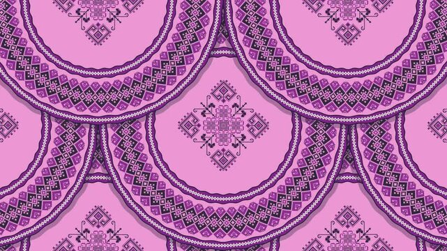 Romanian rotating embroidery pattern, 4k abstract  background loop in colors