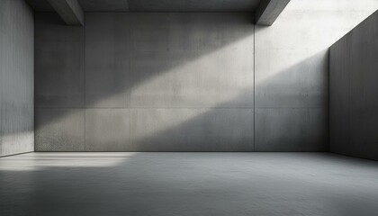 Abstract empty, modern concrete room with indirect lighting from right with diagonal pillar and rough floor - industrial interior background template