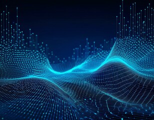 Abstract digital background. Space filled with polygons and dots. 3D wave.