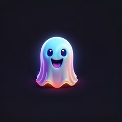Naklejka premium A friendly, neon blue ghost with a big smile against a black background.
