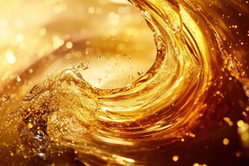 Abstract background of liquid gold splash illustrating various beverages