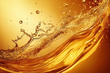 Abstract backdrop of a golden liquid splash featuring drinks like whisky rum cognac tea or oil