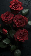 Bold and Beautiful Four Stunningly Large Red Roses in Full Bloom
