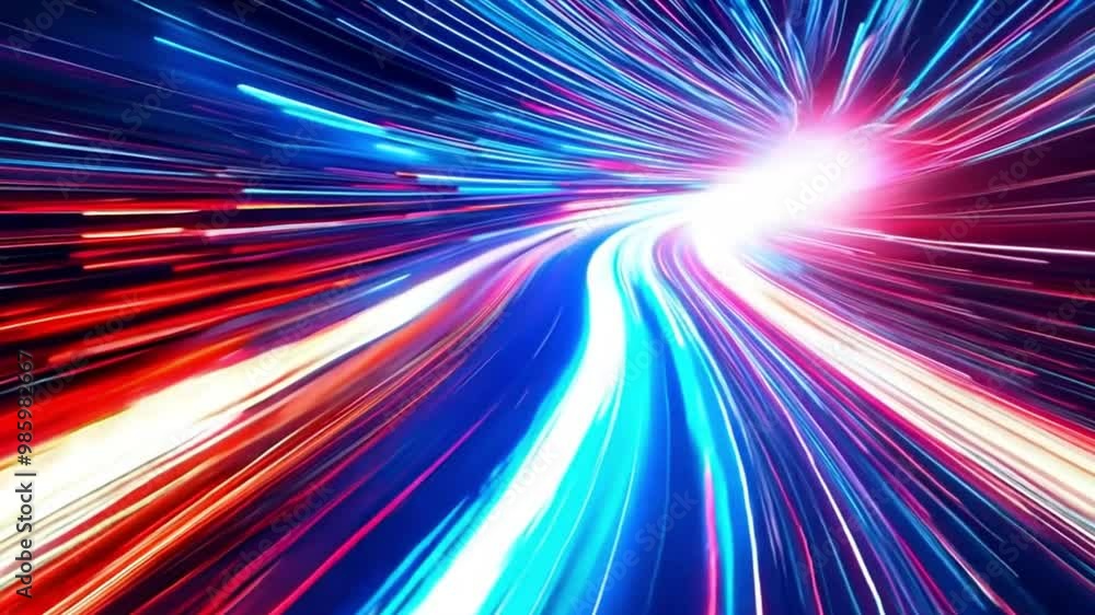 Aufkleber dynamic speed tunnel in vibrant blue and red color. electric streak in a hyperspeed endless tunnel c