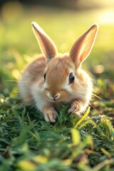 rabbits on a background of green grass. Selective focus