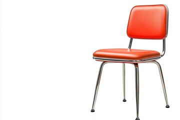 Obraz premium Retro Diner Chair with Chrome Legs and Red Cushioned Seat Isolated on Plain White Background