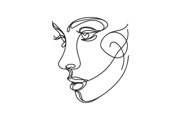 girl face silhouette in continuous one line style, vector illustration
