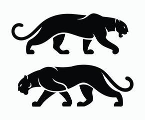 Wild animal black panther silhouette EPS vector isolated illustration template on a white background
