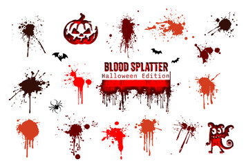 Happy Halloween icon set - Halloween silhouettes, symbols and characters. Blood splatters and other spooky scary elements for Halloween design. Vector illustration for invitations and parties.