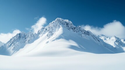 Majestic Snow-Covered Mountain Peak Under a Clear Blue Sky
