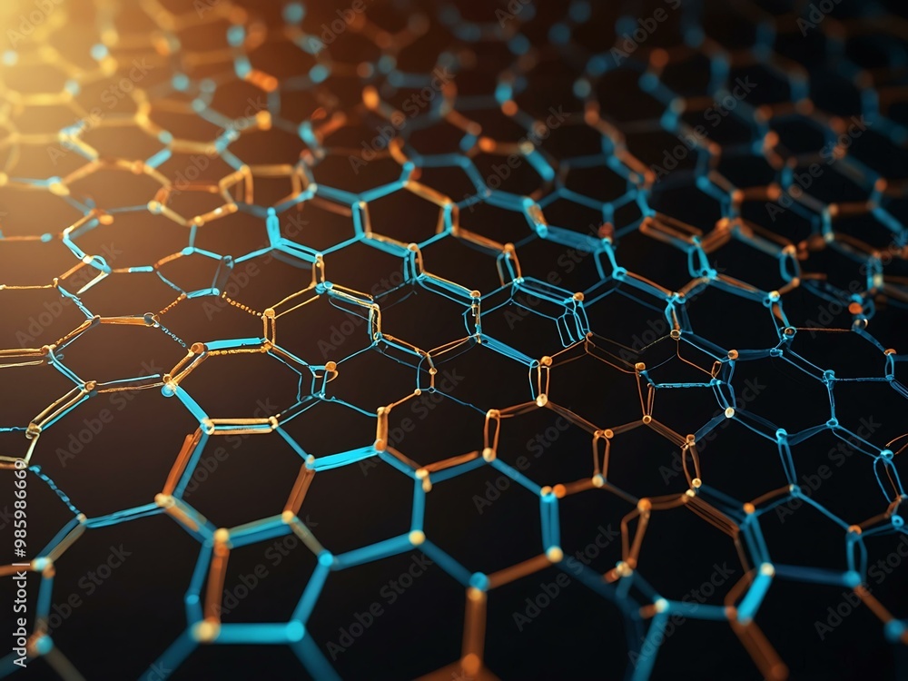 Poster line art of a honeycomb network with data transfer elements.
