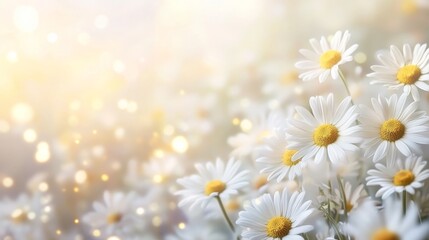 Blurred daisies against a summer backdrop.