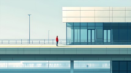 Obraz premium Lone figure near modern architectural structure