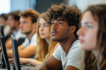 Obraz premium group of students in the class. university group of people. AI Generated.