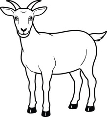 A domestic animal of Goat outline vector art illustration with full body design black and white line art.