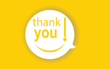 word Thank you in a bubble on a yellow background