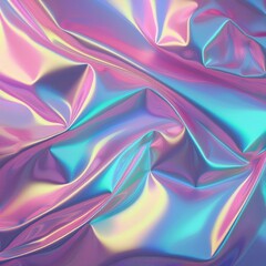 Obraz premium Blurred abstract Modern pastel colored holographic background in 80s style. Crumpled iridescent foil real texture. Synthwave. Vaporwave style. Retrowave, retro futurism, webpunk