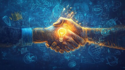 Business handshake with glowing idea