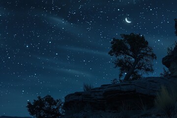 Night sky with a moon and stars, deep space view with plenty of copy space