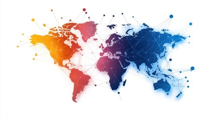 A world map with economic zones highlighted in different colors, trade network