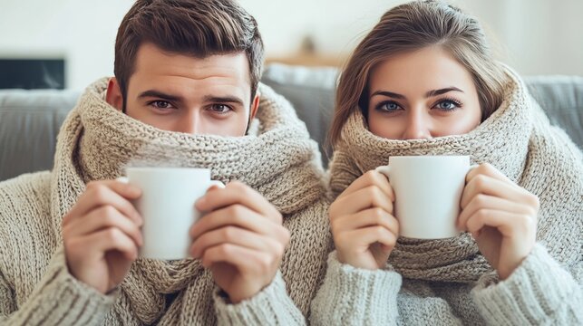 &eth;&Yuml;&tilde;&middot; Young couple drinking &eth;&Yuml;&micro; at home