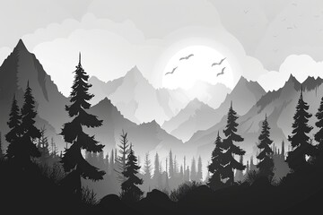 Illustration of forest and mountains.