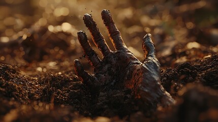 Close-up of a Hand Reaching Out from the Ground