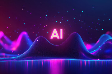 Abstract poster in dark tones with the inscription AI. AI generative.