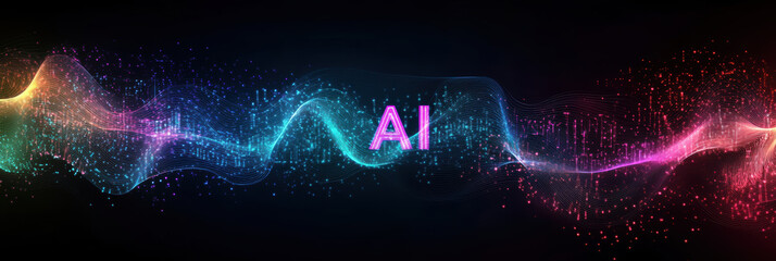 Abstract poster in dark tones with the inscription AI. AI generative.