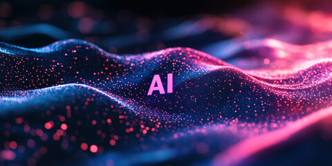 Abstract poster in dark tones with the inscription AI. AI generative.