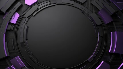 Futuristic metallic purple circle interface with glowing lines on dark black background, abstract and modern technology concept for digital and data visualization