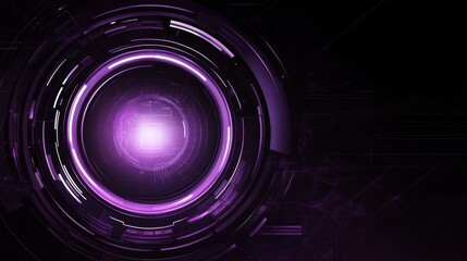 Futuristic metallic purple circle interface with glowing lines on dark black background, abstract and modern technology concept for digital and data visualization