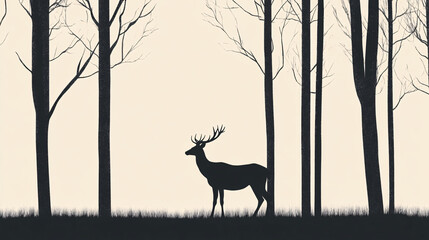 Silhouette of Deer in Forest