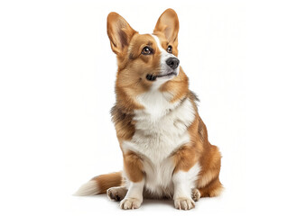 portrait of a dog pembroke welsh corgi sit down cam white background AI generate