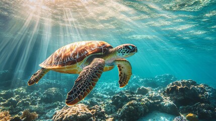 sea ​​turtle swimming underwater